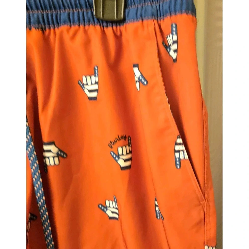 Hurley‎ Men's X-Large Red Hang Ten Hand Symbol Print Elastic Waist Swim Shorts